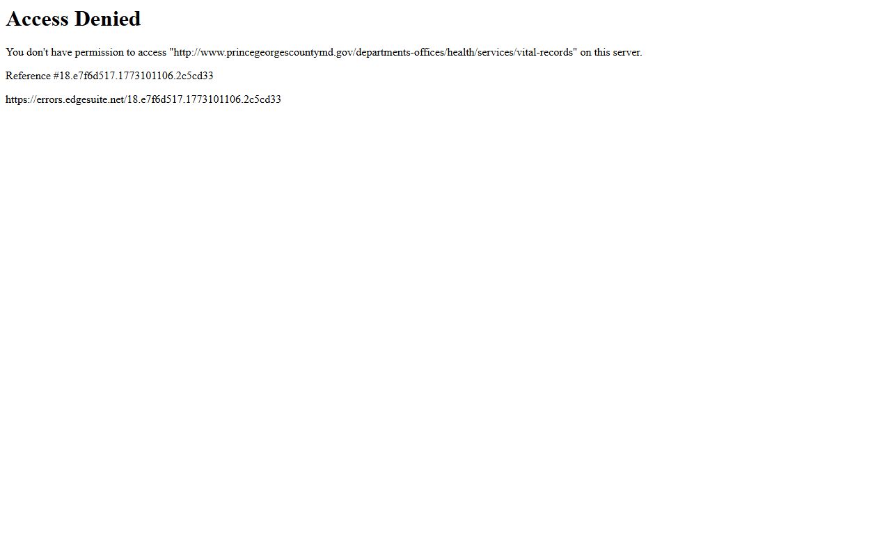 Prince George's County Health Department vital records page for death certificates